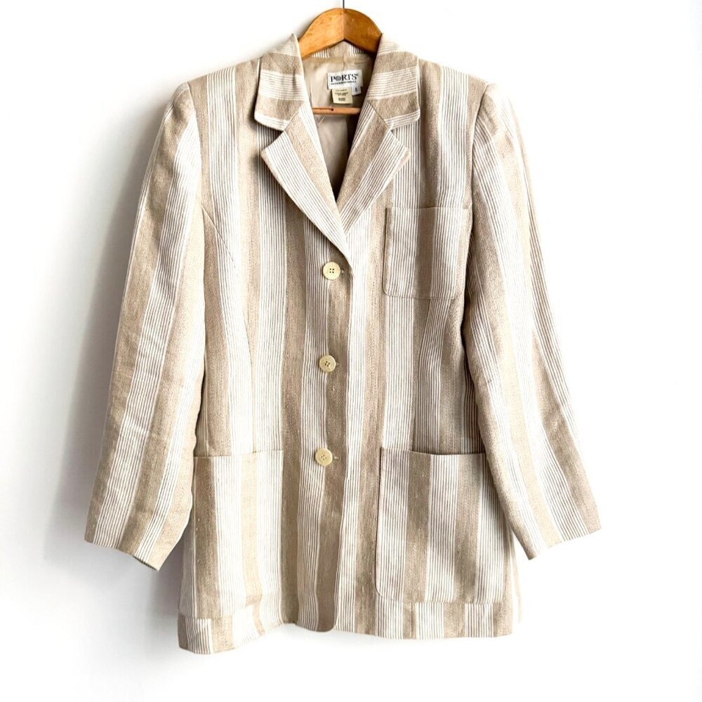 Ports International Linen Striped Classic Summer Blazer Beige 8